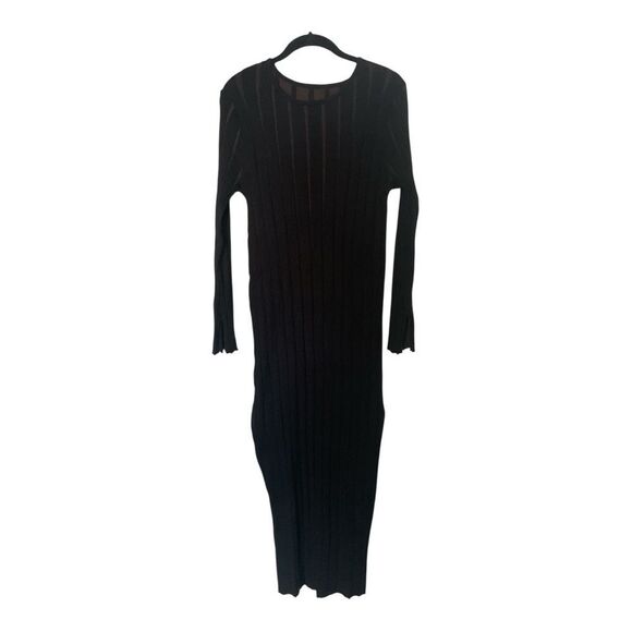 NWOT Black Wide Rib Knit Dress M - Picture 5 of 7